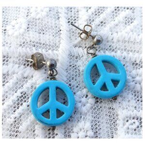 Turquoise Peace Sign Stone Dangle Earrings